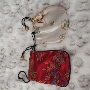 3 for $15 Red and White Chinese satin like drawstring pouches 2 total